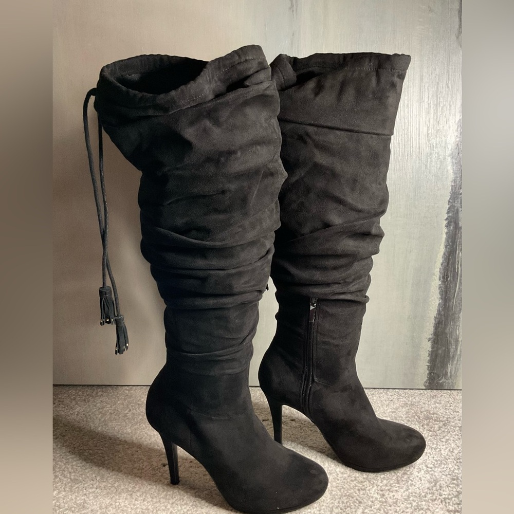 Thalia Sodi Brisa Over the Knee Platform Boots in Black Microsuede - Size 6 - Picture 3 of 12